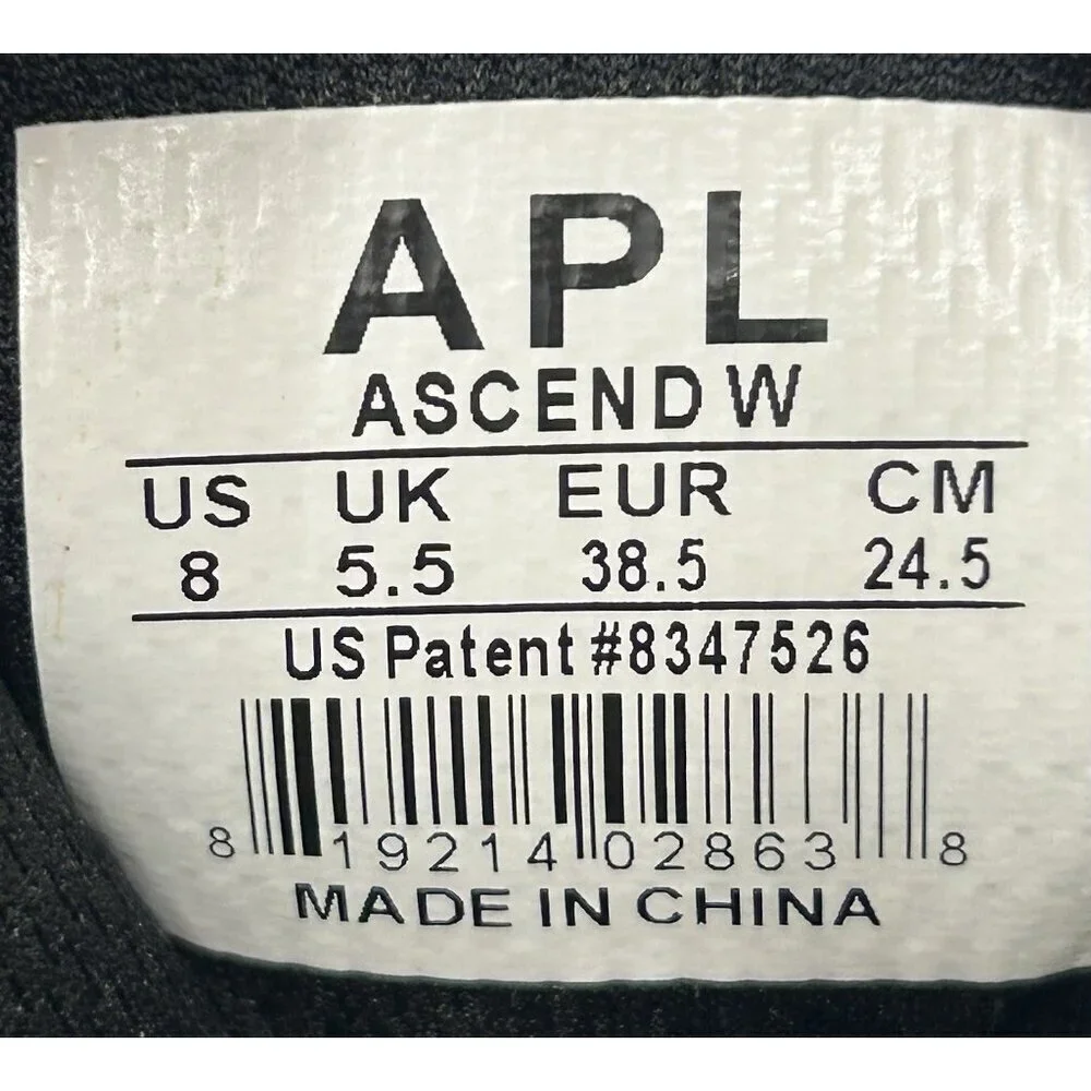 APL Athletic Propulsion Labs Ascend Shoes Sneakers Womens Size 8 Black Grey
